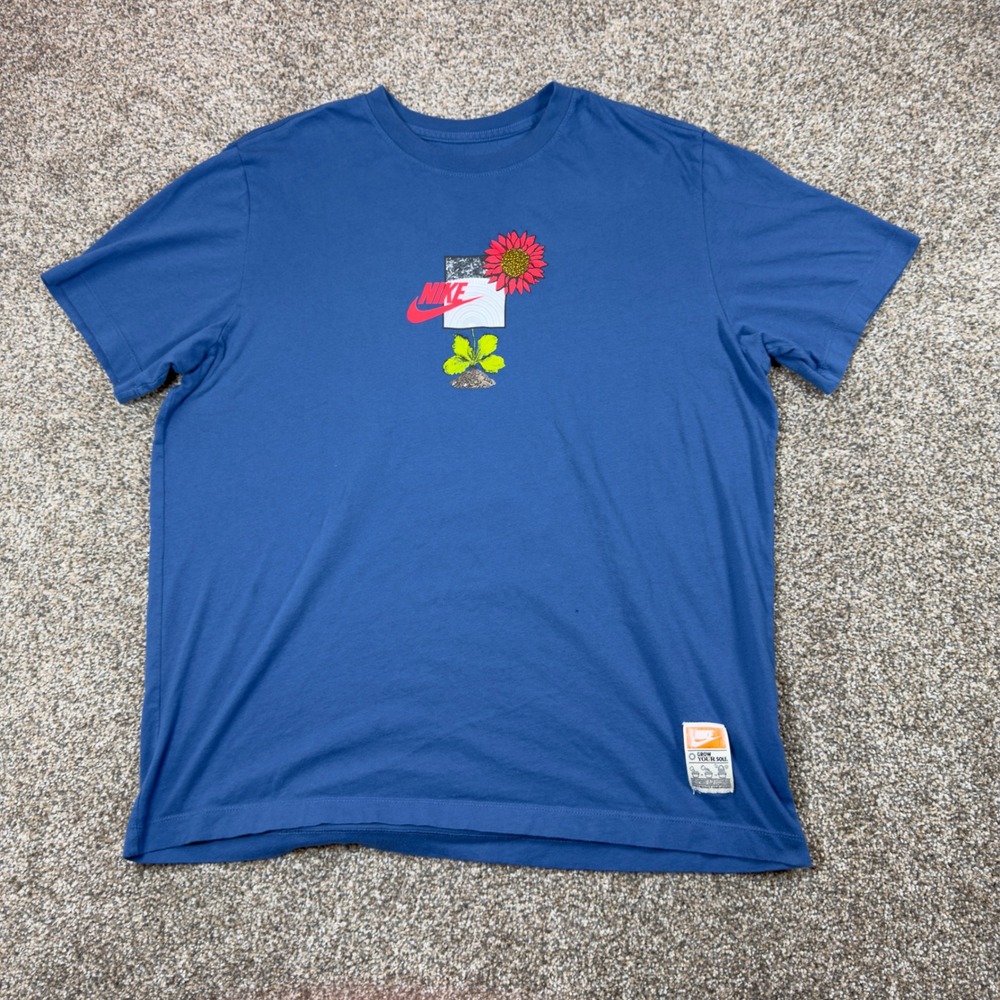 Nike Mens Grow Your Sole Graphic T-Shirt Blue Cotton Sunflower Large DQ1029-410